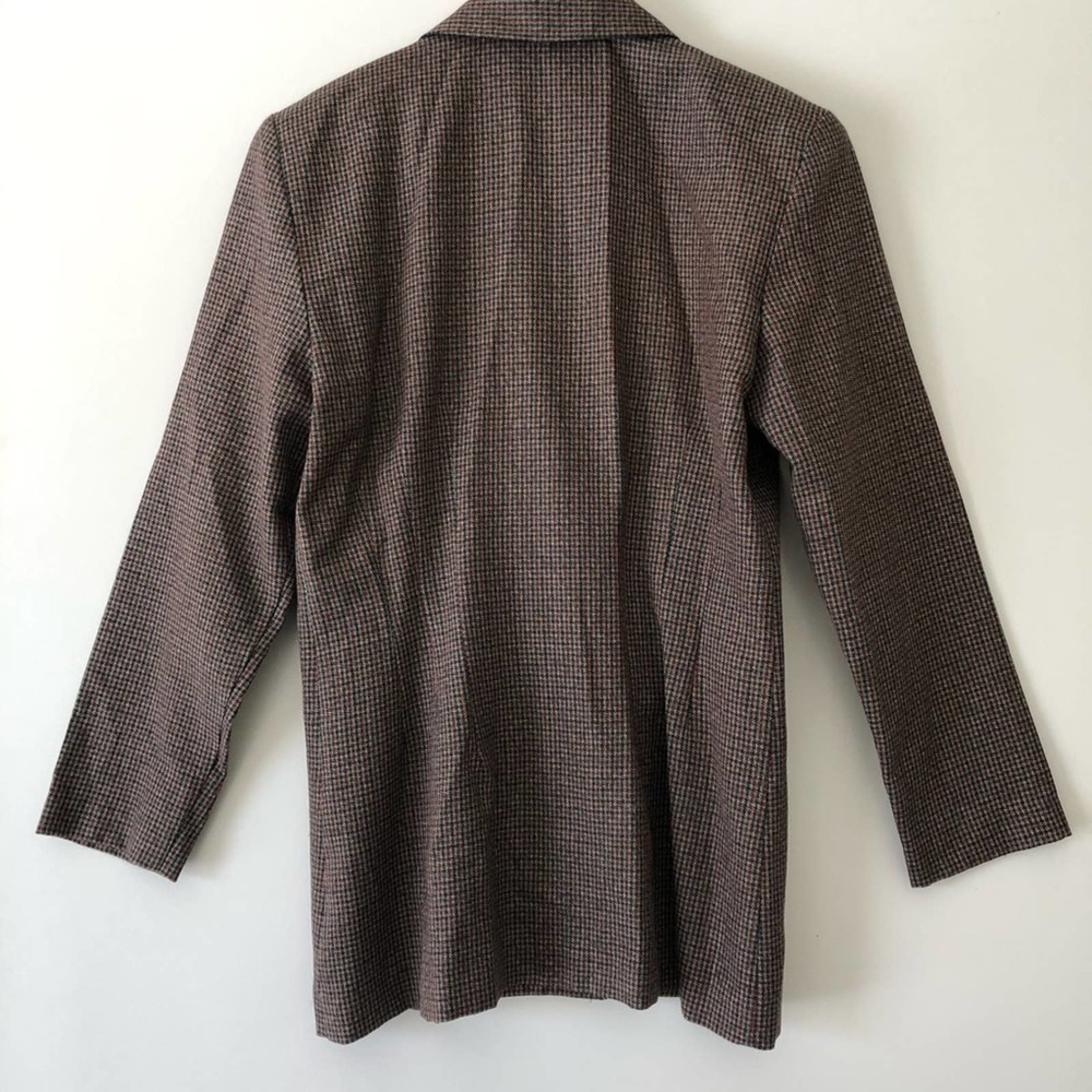Vintage 90s Double Breasted Blazer Houndstooth Print Brown Red Women's 12 - Picture 5 of 7